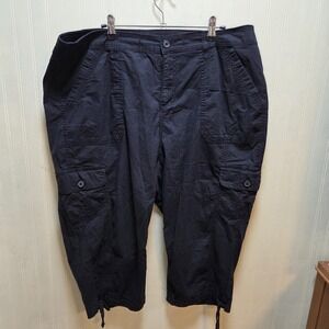 St. John's Bay Capri Pants Womens 16W Black Twill Cargo Stretch Drawstring